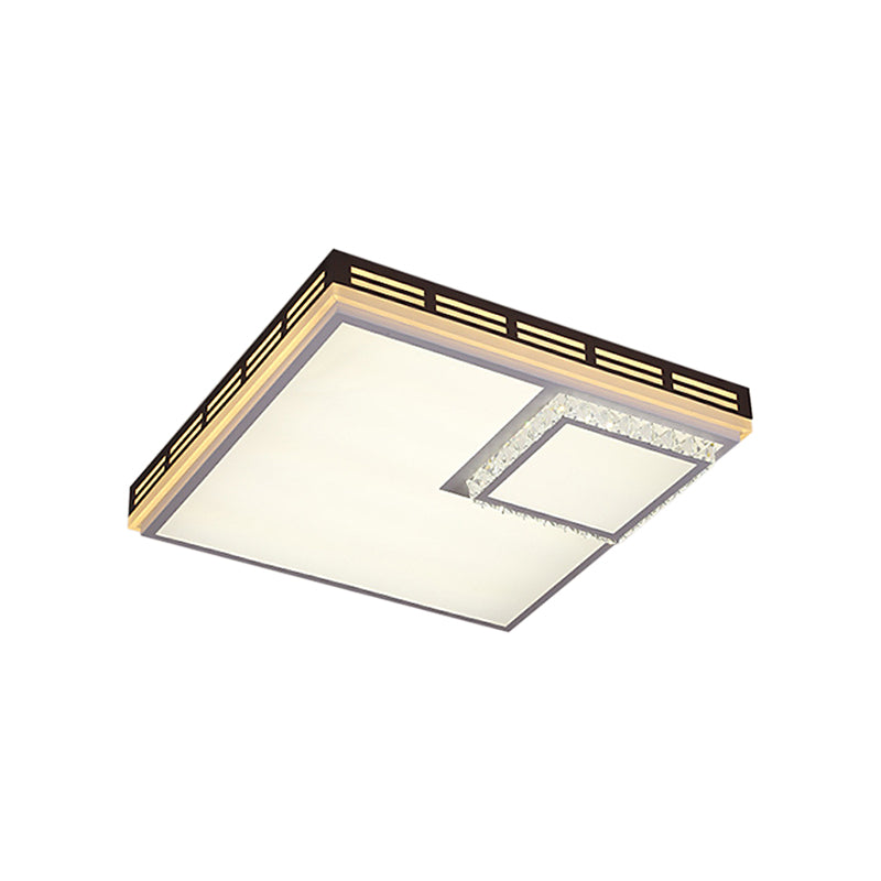 Luz de techo LED acrílica simple de 24,5"/36" de ancho con montaje empotrado cuadrado/rectangular blanco con detalles de cristal, luz cálida