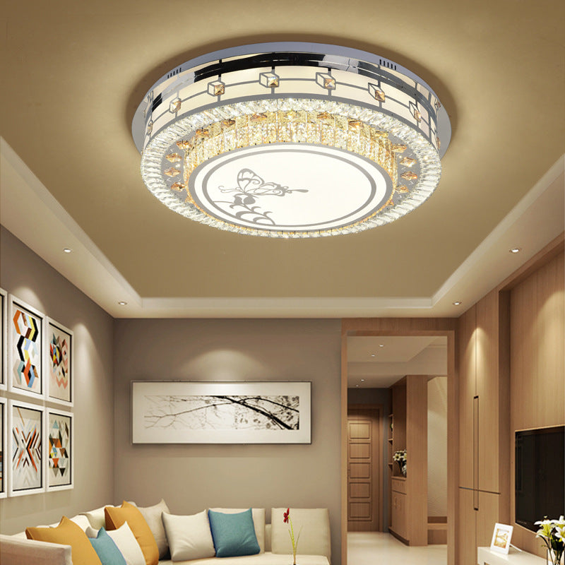 23,5 "/31.5" W Ronde Crystal Flush Mount Licht Hedendaagse Led Chrome Plafond Gemonteerde Armatuur Met Vlinder Patroon