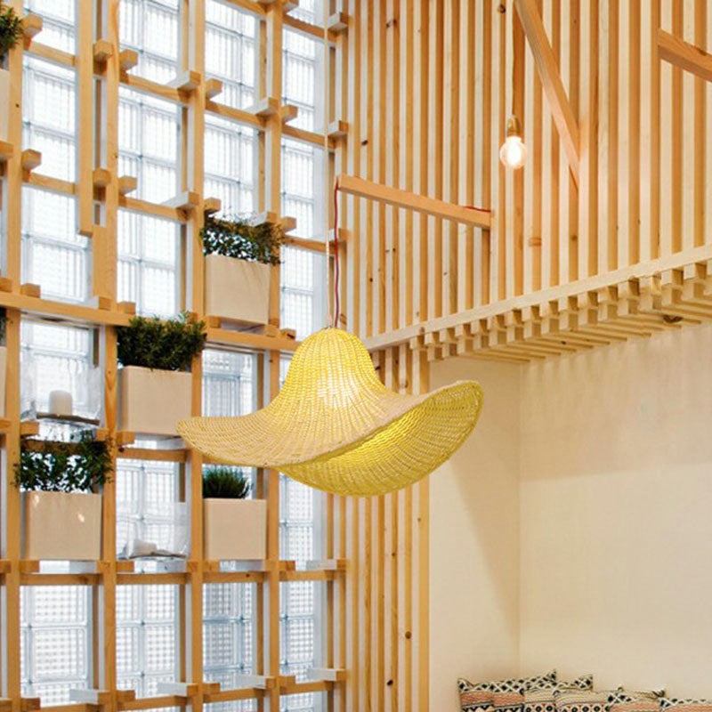 Sud-est asiatico cappello di ghigliottino la luce del soffitto di rattan singola sala pendente sospeso in legno