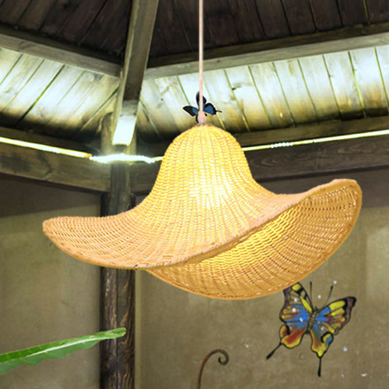 Sud-est asiatico cappello di ghigliottino la luce del soffitto di rattan singola sala pendente sospeso in legno