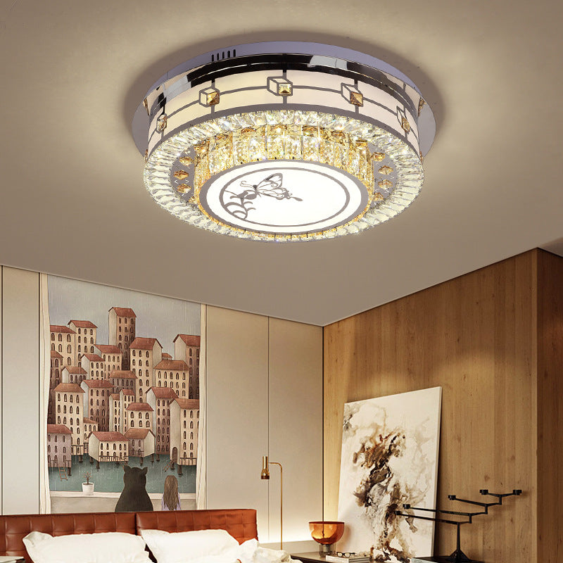 23,5 "/31.5" W Ronde Crystal Flush Mount Licht Hedendaagse Led Chrome Plafond Gemonteerde Armatuur Met Vlinder Patroon