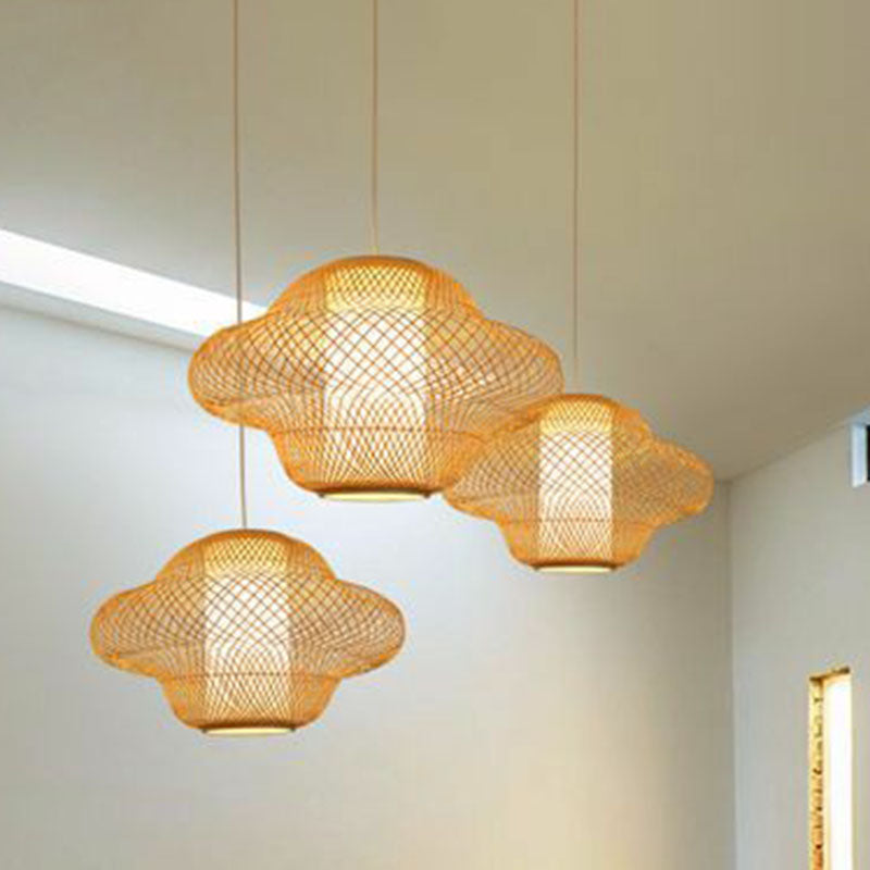 Luce a sospensione in tessuto a mano asiatico Bamboo 1 testa a testa a sospensione Luce a soffitto