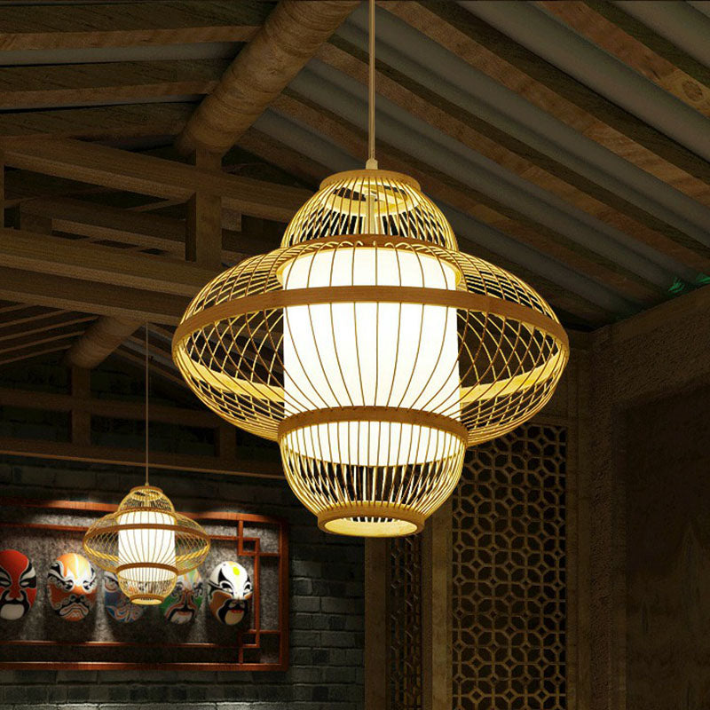 Luce a soffitto a lanterna Modern Bamboo Restauranti a sospensione Luce a sospensione in legno