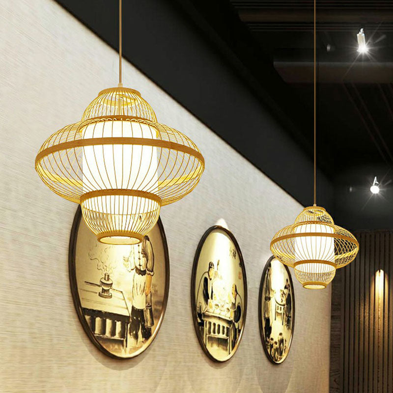 Luce a soffitto a lanterna Modern Bamboo Restauranti a sospensione Luce a sospensione in legno