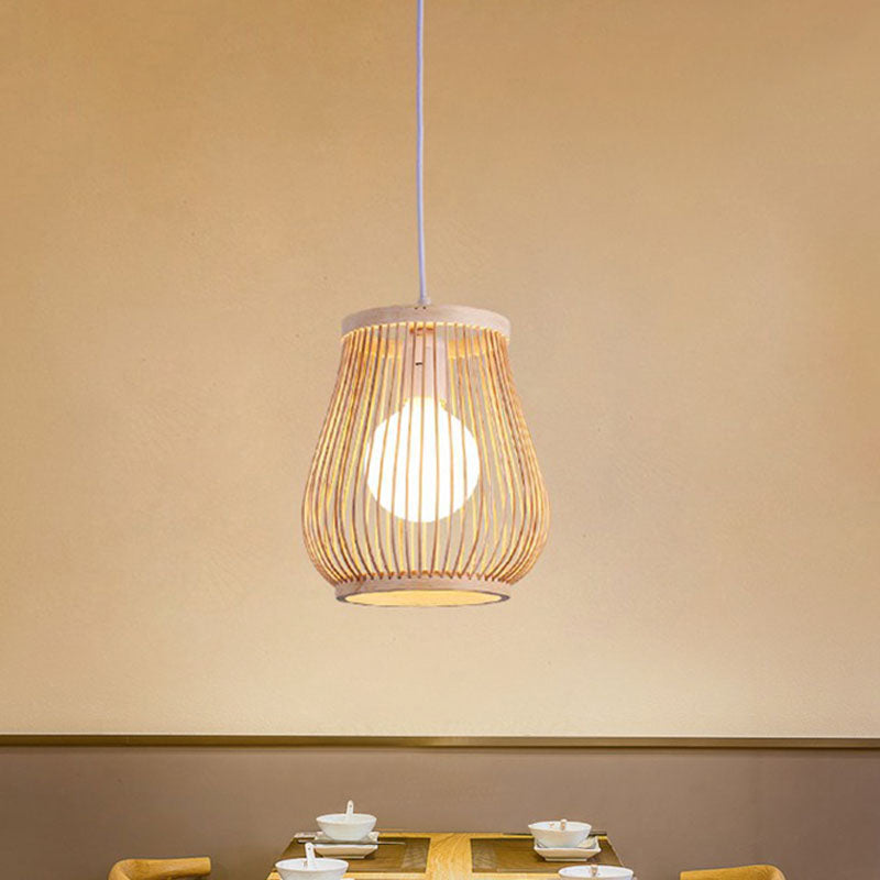 Bamboo Symmetrical Suspension Light Simplicity 1-Light Wood Pendant Light Fixture for Bedroom