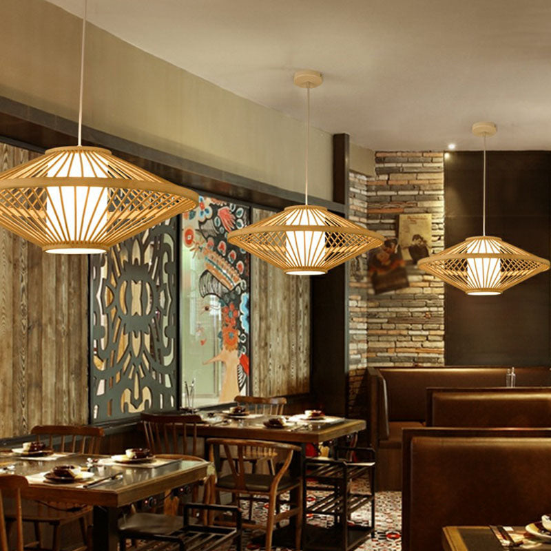 Handmade Restaurant Ceiling Light Bamboo Single Modern Style Hanging Pendant Light in Wood