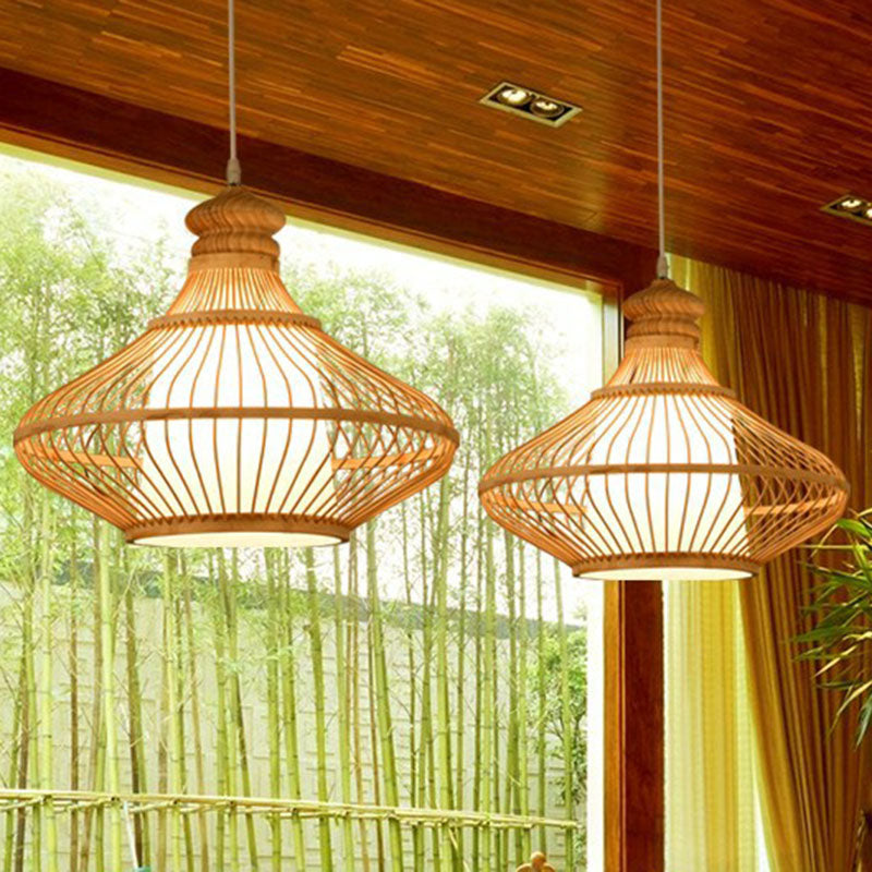 Handmade Restaurant Ceiling Light Bamboo Single Modern Style Hanging Pendant Light in Wood