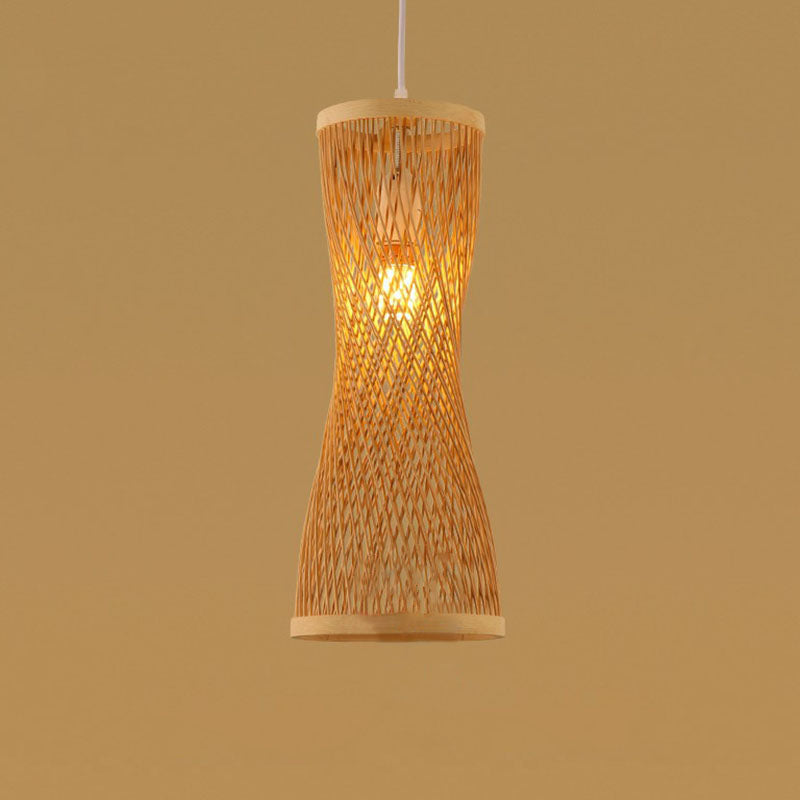 Handmade Restaurant Ceiling Light Bamboo Single Modern Style Hanging Pendant Light in Wood