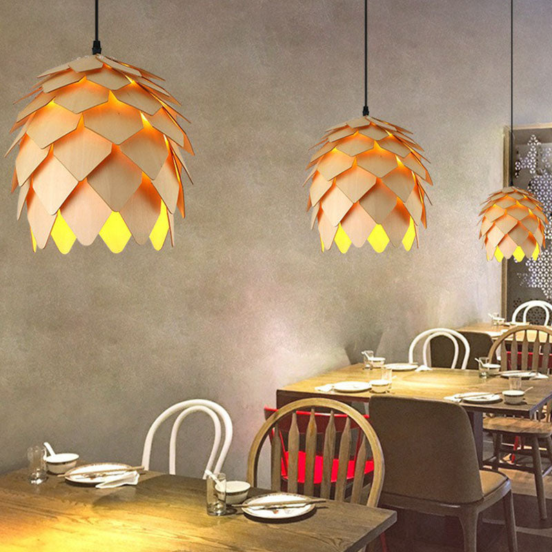 Japanese Style Shaded Ceiling Light Wood Single-Bulb Restaurant Hanging Pendant Lighting