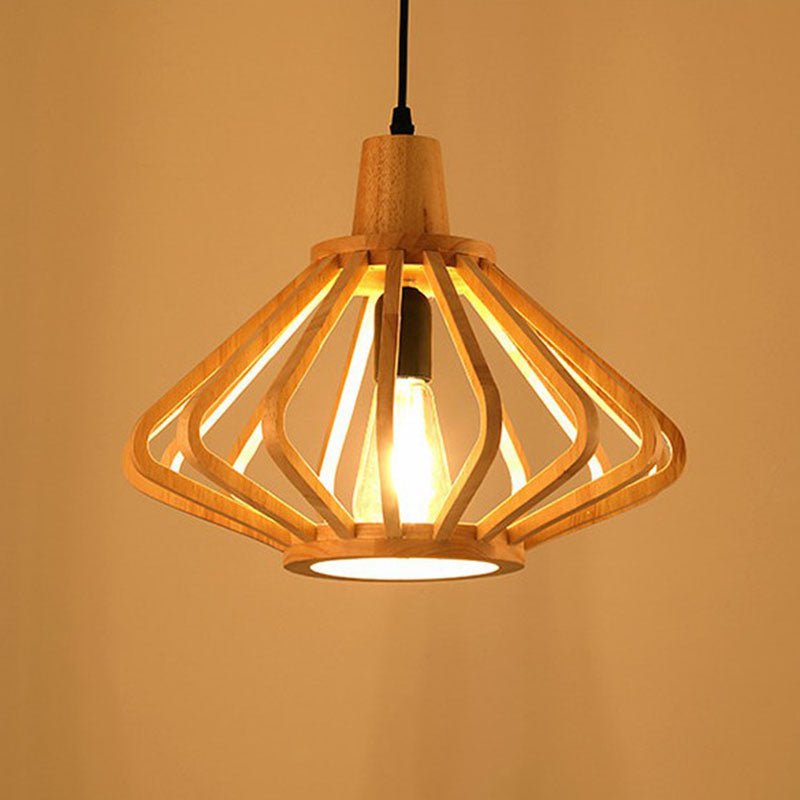 Japanese Style Shaded Ceiling Light Wood Single-Bulb Restaurant Hanging Pendant Lighting