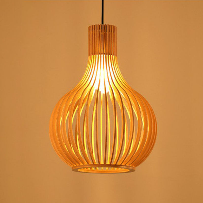 Japanese Style Shaded Ceiling Light Wood Single-Bulb Restaurant Hanging Pendant Lighting