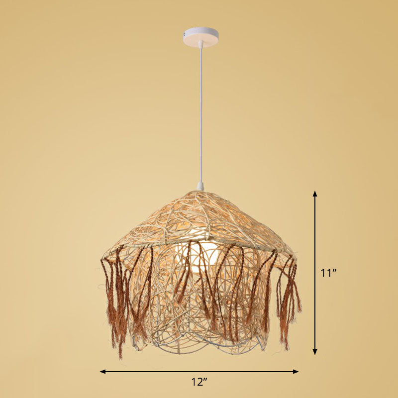 Bamboo Handmade Suspension Light Simplicity 1-Light Pendant Light Fixture in Wood