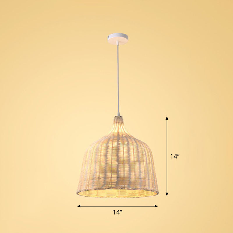 Bamboo Handmade Suspension Light Simplicity 1-Light Pendant Light Fixture in Wood