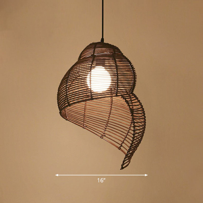 Conch Shaped Restaurant Ceiling Light Rattan Single Modern Style Hanging Pendant Lighting