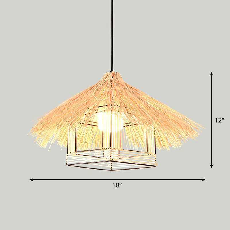 Bamboo Shaded Pendant Light Contemporary Single-Bulb Suspension Light Fixture in Wood