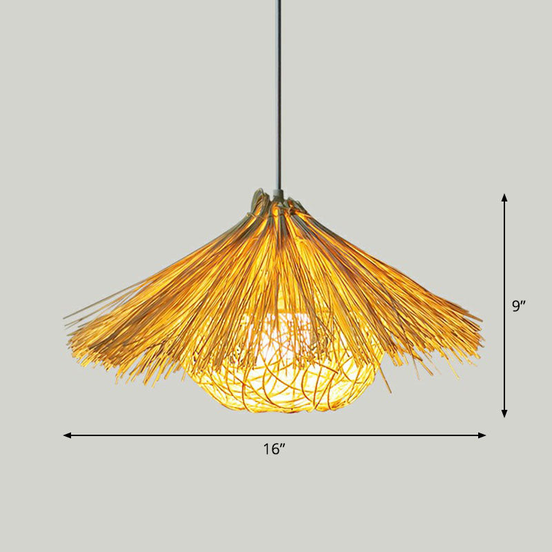 Bamboo Shaded Pendant Light Contemporary Single-Bulb Suspension Light Fixture in Wood