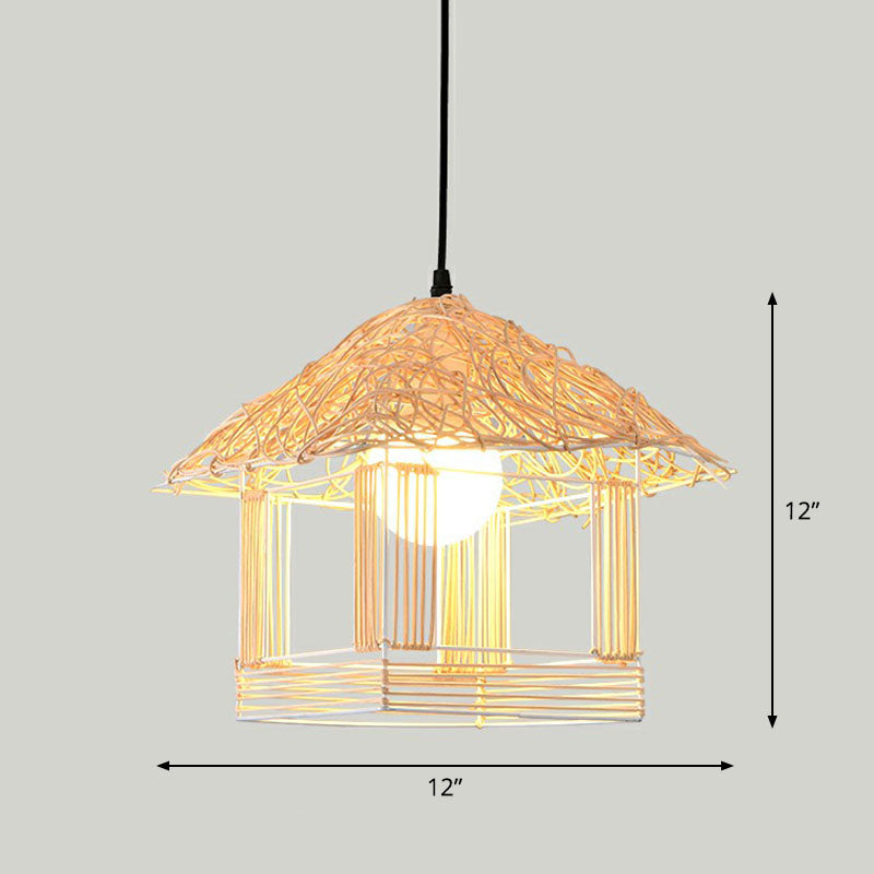 Bamboo Shaded Pendant Light Contemporary Single-Bulb Suspension Light Fixture in Wood