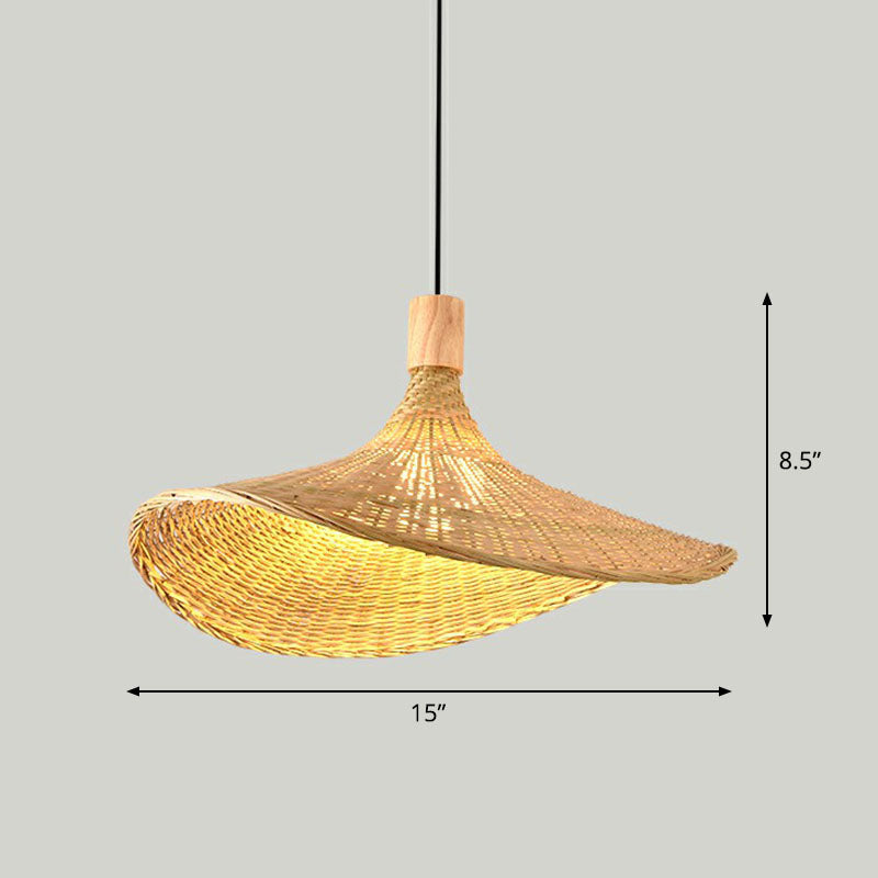 Bamboo Shaded Pendant Light Contemporary Single-Bulb Suspension Light Fixture in Wood