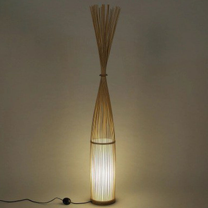 Bamboo Iluminación de piso tejido a mano Estilo asiático 1 Bulbo Luz de pie para sala de estar