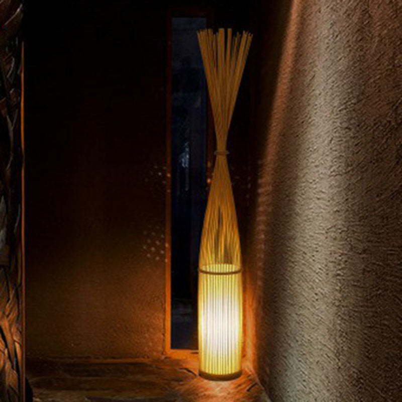 Bamboo Iluminación de piso tejido a mano Estilo asiático 1 Bulbo Luz de pie para sala de estar