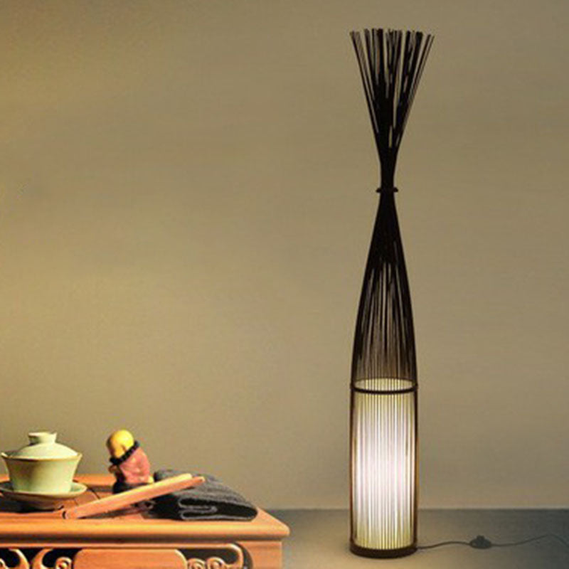 Bamboo Handwoven Floor Lighting Asian Style 1 Bulb Standing Light for Living Room