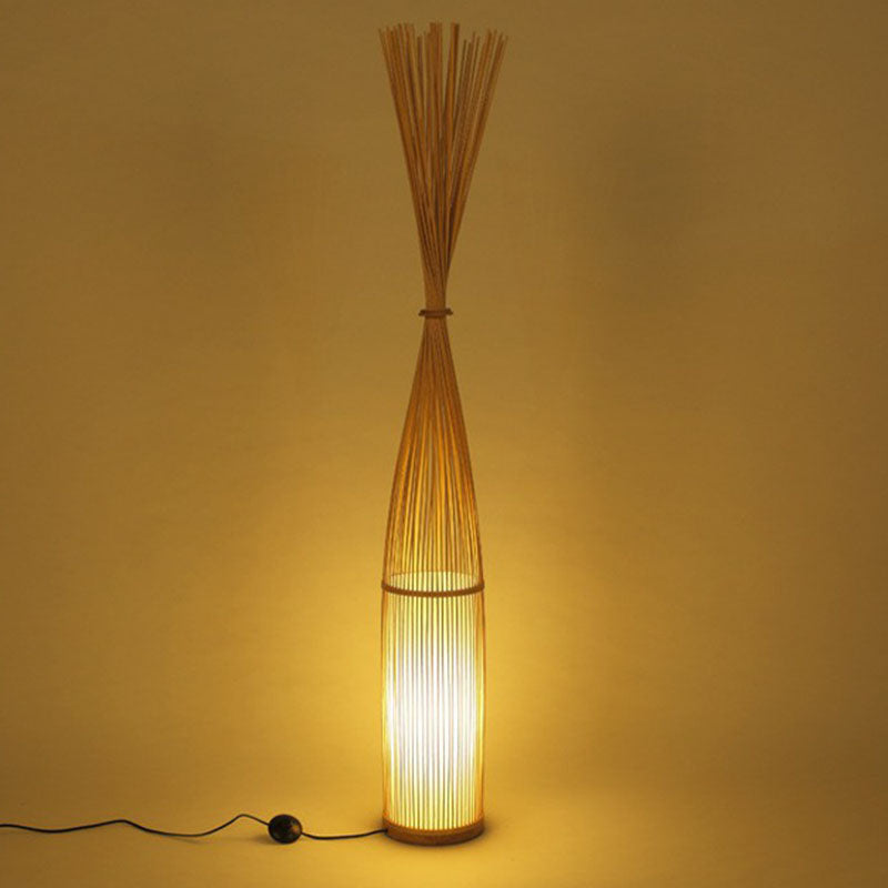 Bamboo Handwoven Floor Lighting Asian Style 1 Bulb Standing Light for Living Room