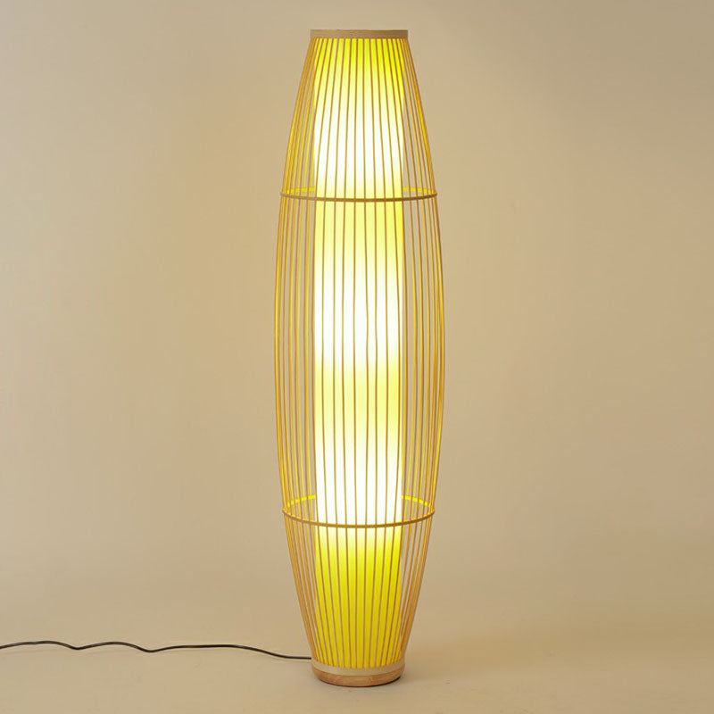 Langwerpige ovale stand -up lamp Asia Bamboo 3 Heads houten vloerverlichting voor woonkamer