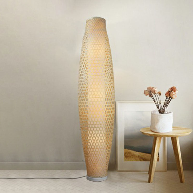 Langwerpige ovale stand -up lamp Asia Bamboo 3 Heads houten vloerverlichting voor woonkamer