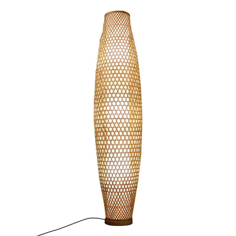 Langwerpige ovale stand -up lamp Asia Bamboo 3 Heads houten vloerverlichting voor woonkamer