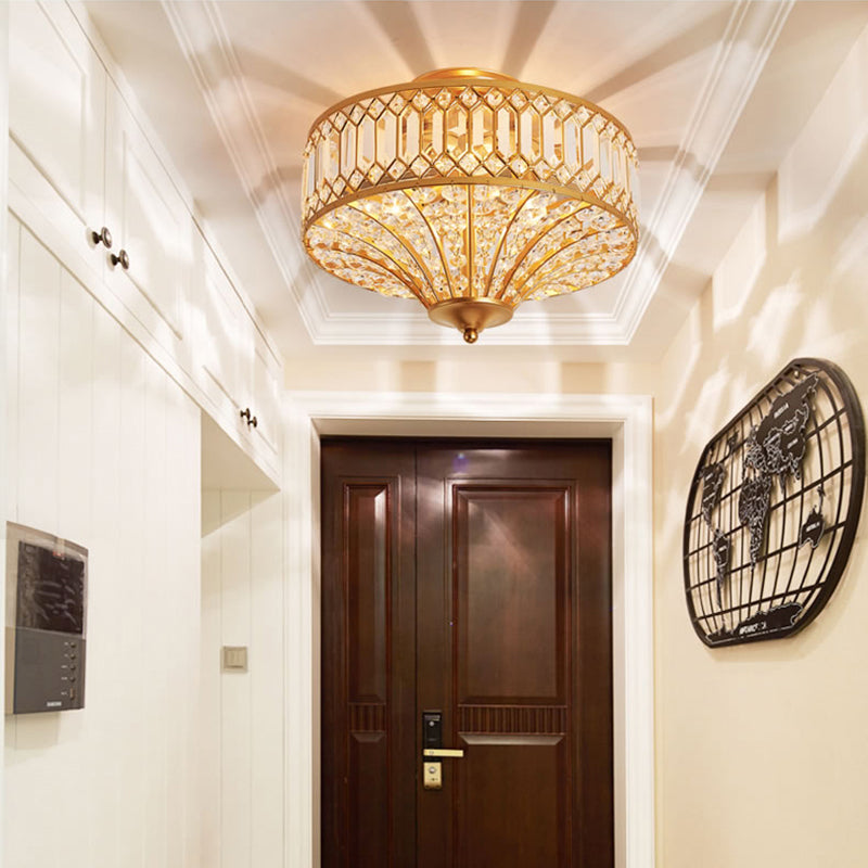 16"/19.5" W 5 Lights Bedroom Ceiling Light Chinese Style Flared Crystal Flush Mount Lamp in Gold