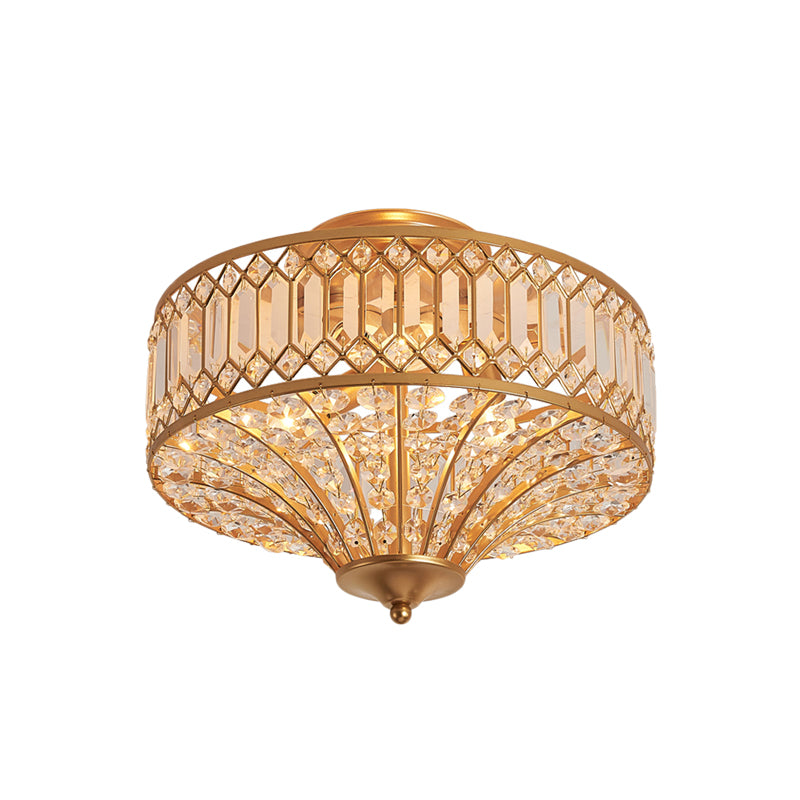 16"/19.5" W 5 Lights Bedroom Ceiling Light Chinese Style Flared Crystal Flush Mount Lamp in Gold