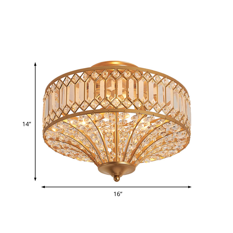 16 "/19.5" W 5 Luci Camera Soffitto Light Chinese Style Flared Crystal Flush Mount Lamp in Gold