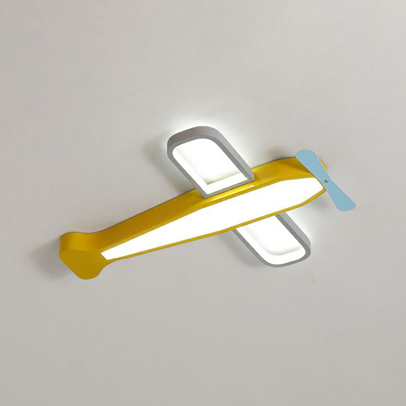 Metallisch Flugzeug LED Flush Mount Childrens Gelb Flushmount Deckenleuchte für Nursery