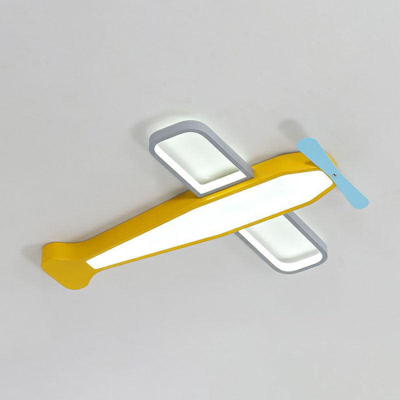 Metallisch Flugzeug LED Flush Mount Childrens Gelb Flushmount Deckenleuchte für Nursery