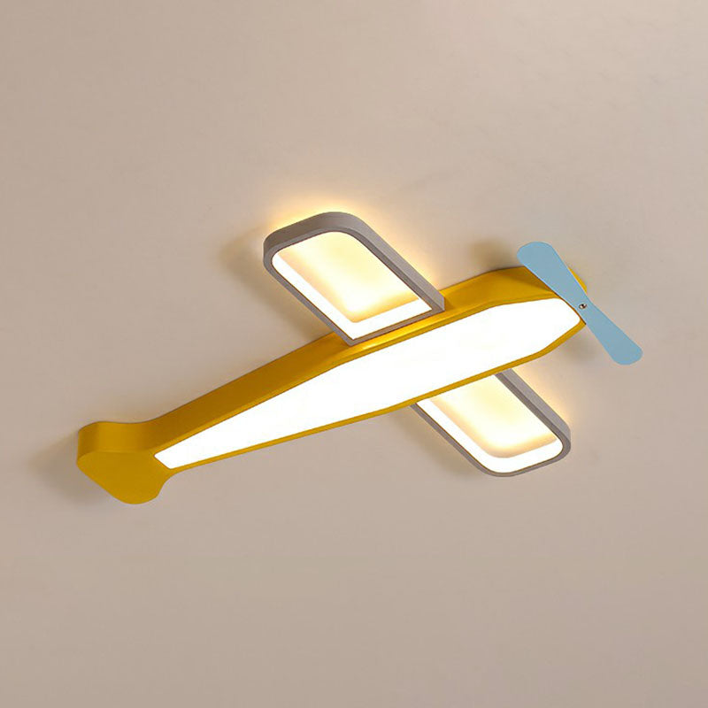 Metallisch Flugzeug LED Flush Mount Childrens Gelb Flushmount Deckenleuchte für Nursery