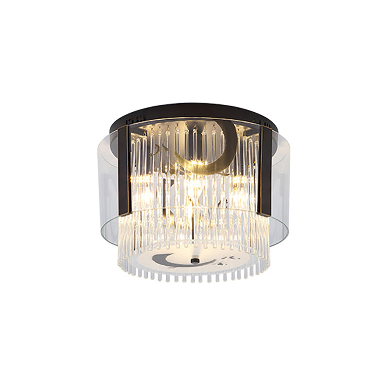 Chinese Style Double Tier Flush Lamp Clear Glass 4/5/6-Light Dining Room Ceiling Mounted Light, 16"/19.5"/23.5" Wide