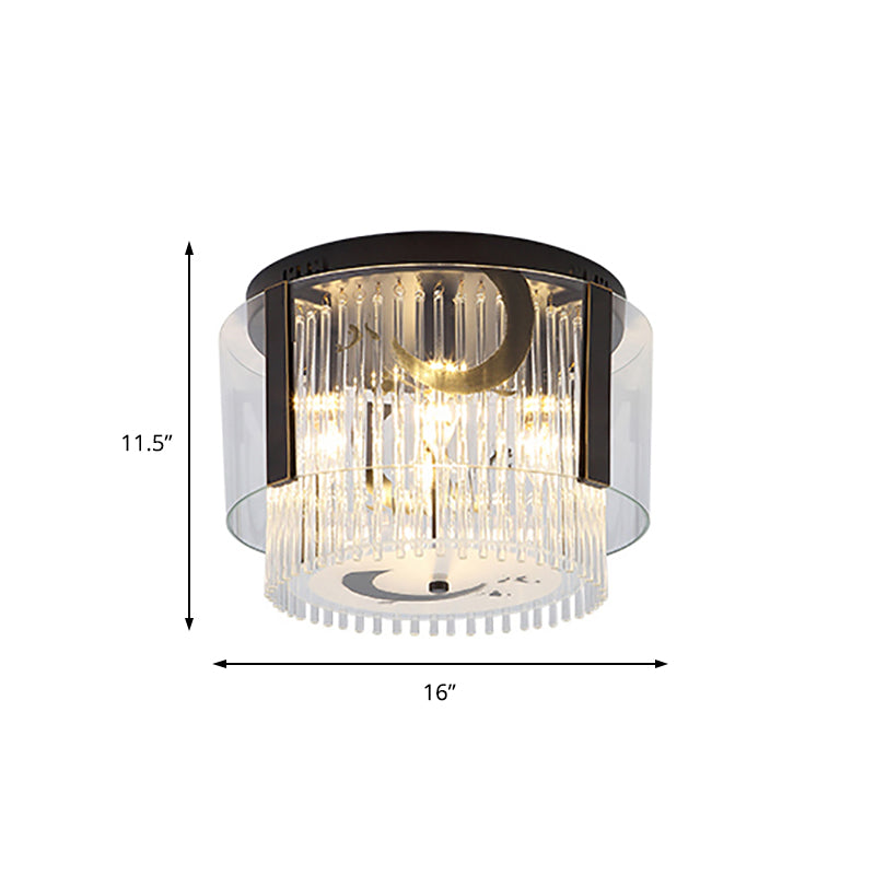 Chinese Style Double Tier Flush Lamp Clear Glass 4/5/6-Light Dining Room Ceiling Mounted Light, 16"/19.5"/23.5" Wide