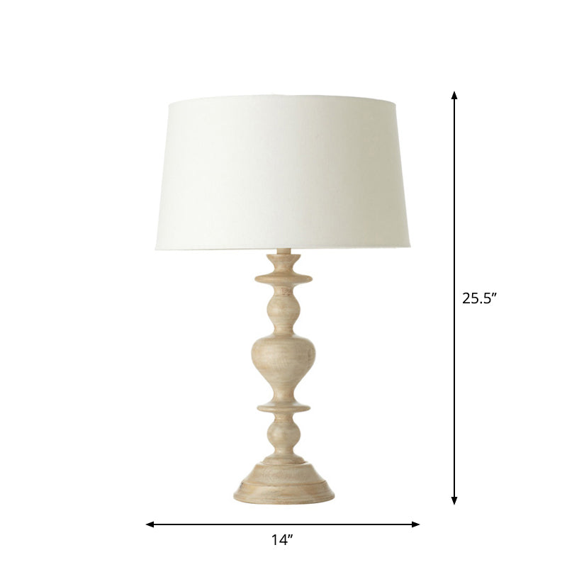 1 Head Table Lighting Classic Tapered Fabric Nightstand Lamp with Baluster Resin Base in White