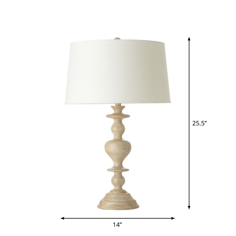 1 Head Table Lighting Classic Tapered Fabric Nightstand Lamp with Baluster Resin Base in White