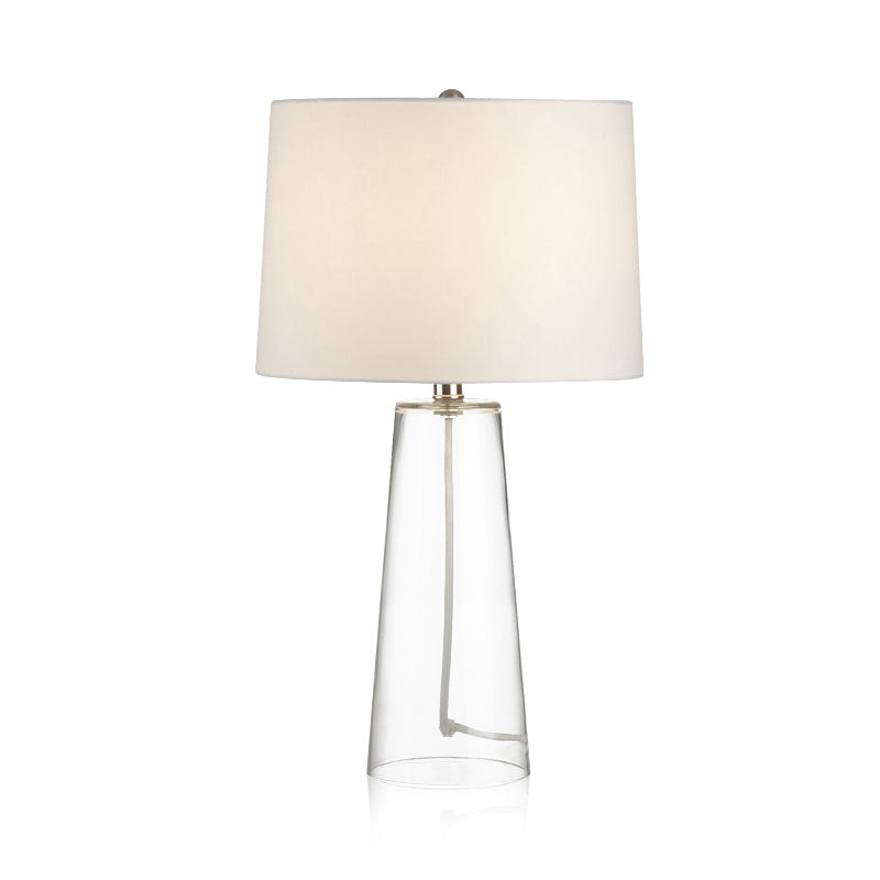 Tapered Table Lamp Modern Clear Handblown Glass Single Living Room Nightstand Lighting with Fabric Shade in White