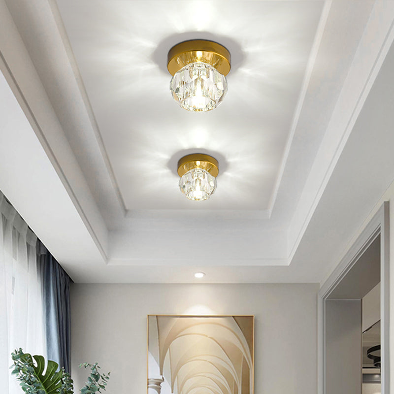 Modern Bud Shape LED Flush Mount Faceted Crystal Corridor Flushmount Ceiling Light