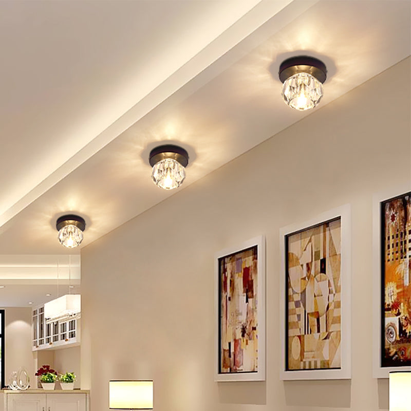 Modern Bud Shape LED Flush Mount Faceted Crystal Corridor Flushmount Ceiling Light