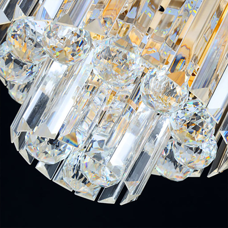 2 Tiers Faceted Crystal Flush Light Minimalist 14"/16" W LED Golden Indoor Ceiling Lighting