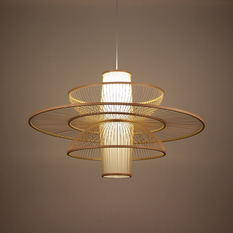 Lotus-Like Bamboo Suspension Lighting Minimalist 1 Head Wood Pendant Ceiling Light for Tea Room