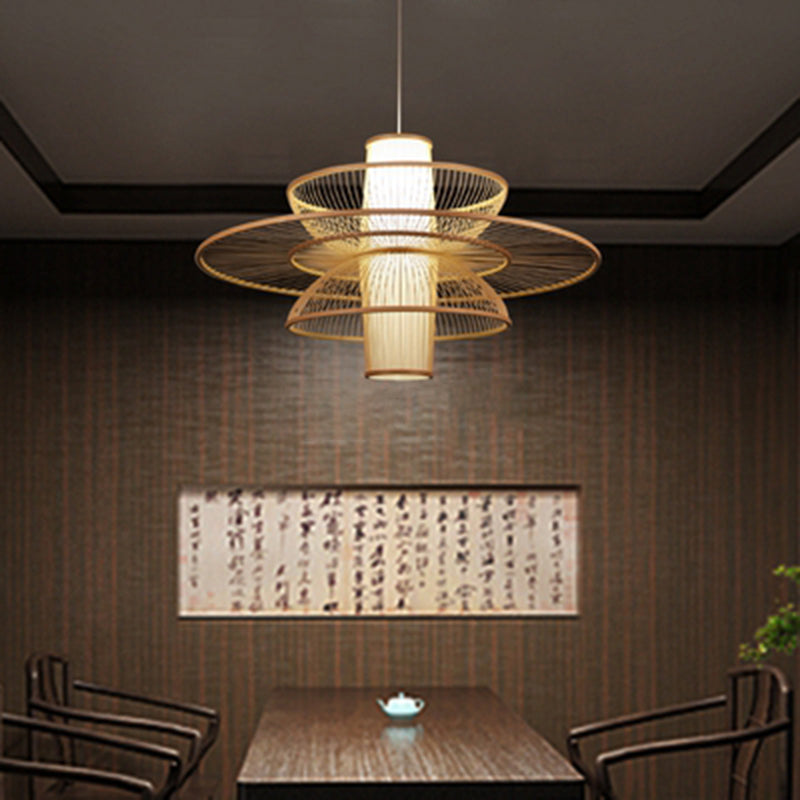 Lotus-Like Bamboo Suspension Lighting Minimalist 1 Head Wood Pendant Ceiling Light for Tea Room