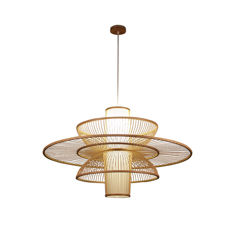 Lotus-Like Bamboo Suspension Lighting Minimalist 1 Head Wood Pendant Ceiling Light for Tea Room