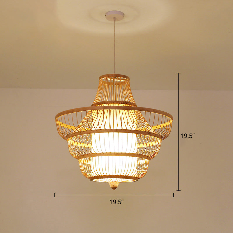 Bamboo Hot Pot-Shaped Pendant Light Contemporary Single-Bulb Suspension Light Fixture