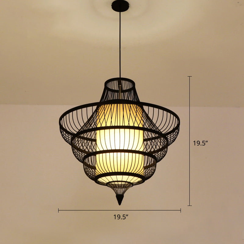 Bamboo Hot Pot-Shaped Pendant Light Contemporary Single-Bulb Suspension Light Fixture