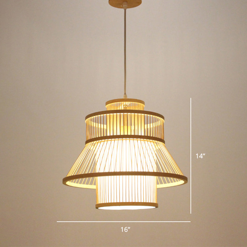 Minimalist Handcrafted Suspension Lighting Bamboo 1 Head Tea Room Pendant Ceiling Light in Wood