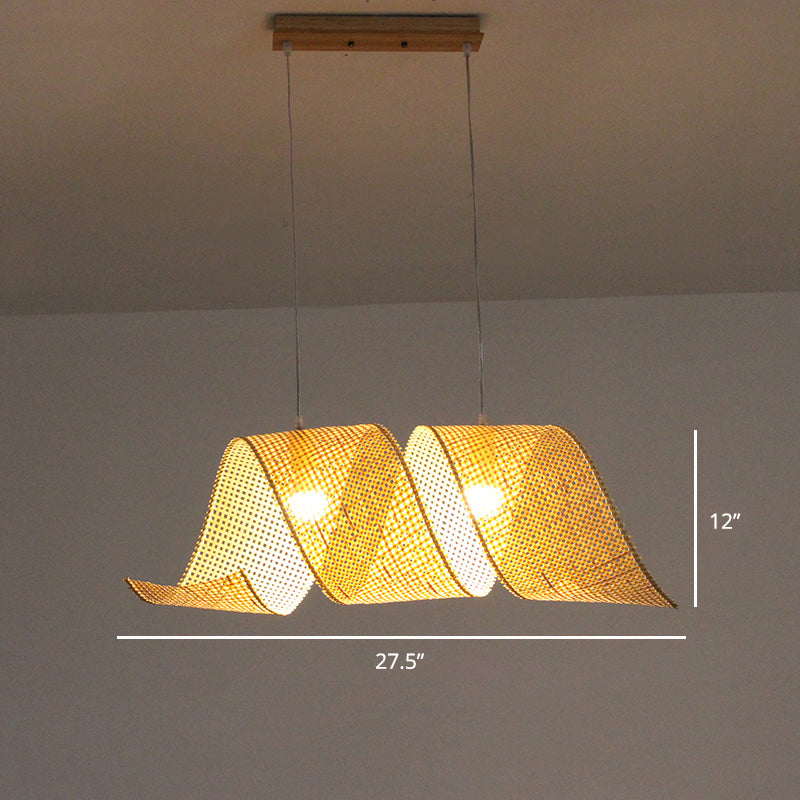 Minimalist Handcrafted Suspension Lighting Bamboo 1 Head Tea Room Pendant Ceiling Light in Wood